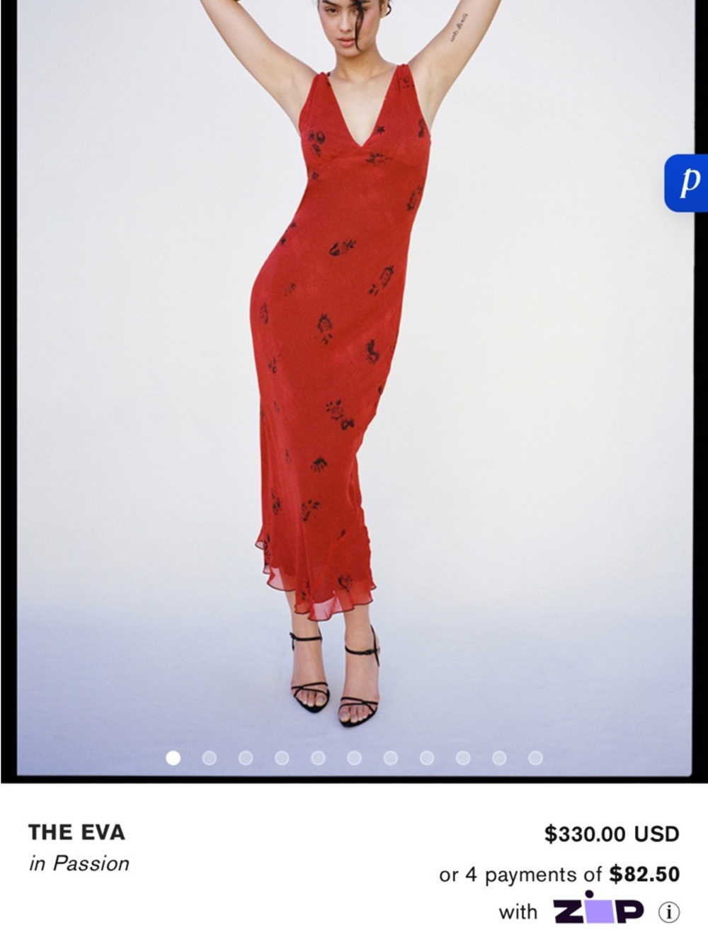 Realisation Par Red Slip Maxi Dress with Black Floral Motif